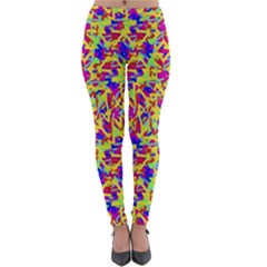 Multicolored Linear Pattern Design Lightweight Velour Leggings