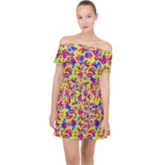 Multicolored Linear Pattern Design Off Shoulder Chiffon Dress