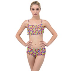 Multicolored Linear Pattern Design Layered Top Bikini Set