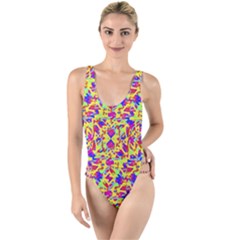 Multicolored Linear Pattern Design High Leg Strappy Swimsuit