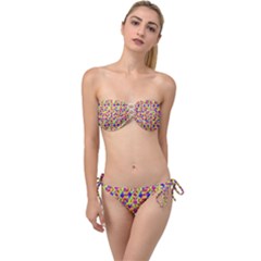 Multicolored Linear Pattern Design Twist Bandeau Bikini Set