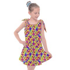 Multicolored Linear Pattern Design Kids  Tie Up Tunic Dress