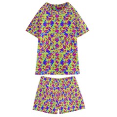 Multicolored Linear Pattern Design Kids  Swim Tee And Shorts Set