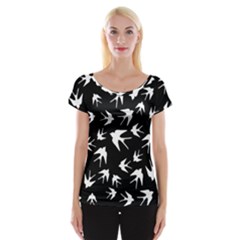 Birds Pattern Cap Sleeve Top by Valentinaart