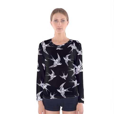 Birds Pattern Women s Long Sleeve Tee by Valentinaart