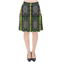 Stars And Flowers Decorative Velvet High Waist Skirt by pepitasart