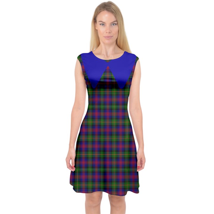 FauxCollared LoganMacLennan Tartan Pattern Capsleeve Midi Dress