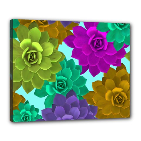 Flowers Stamping Pattern Reason Canvas 20  X 16  (stretched) by Simbadda