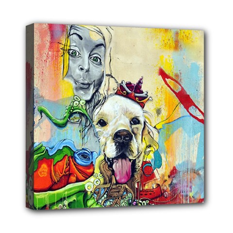 Wall Girl Dog Graphite Street Art Mini Canvas 8  X 8  (stretched) by Simbadda