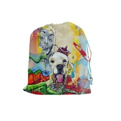 Wall Girl Dog Graphite Street Art Drawstring Pouch (large) by Simbadda