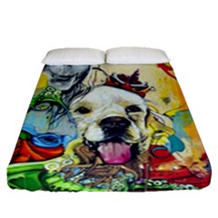 Wall Girl Dog Graphite Street Art Fitted Sheet (queen Size) by Simbadda