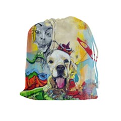 Wall Girl Dog Graphite Street Art Drawstring Pouch (xl) by Simbadda