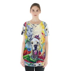 Wall Girl Dog Graphite Street Art Skirt Hem Sports Top by Simbadda