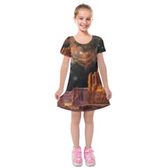 Geology Sand Stone Canyon Kids  Short Sleeve Velvet Dress by Simbadda