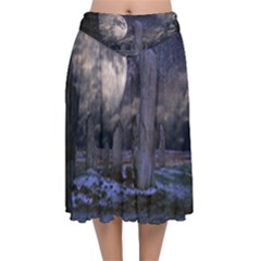 Place Of Worship Scotland Celts Velvet Flared Midi Skirt