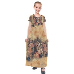 Head Horse Animal Vintage Kids  Short Sleeve Maxi Dress by Simbadda