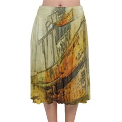 Boat Old Fisherman Mar Ocean Velvet Flared Midi Skirt by Simbadda