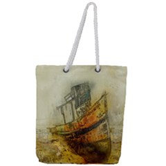 Boat Old Fisherman Mar Ocean Full Print Rope Handle Tote (large) by Simbadda