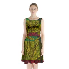 Rasta Forest Rastafari Nature Sleeveless Waist Tie Chiffon Dress by Simbadda