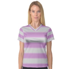 Bold Stripes Soft Pink Pattern V-Neck Sport Mesh Tee