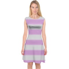 Bold Stripes Soft Pink Pattern Capsleeve Midi Dress