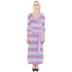 Bold Stripes Soft Pink Pattern Quarter Sleeve Wrap Maxi Dress
