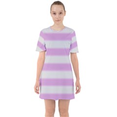 Bold Stripes Soft Pink Pattern Sixties Short Sleeve Mini Dress