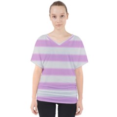 Bold Stripes Soft Pink Pattern V-Neck Dolman Drape Top