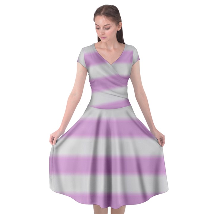 Bold Stripes Soft Pink Pattern Cap Sleeve Wrap Front Dress