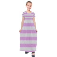 Bold Stripes Soft Pink Pattern Kids  Short Sleeve Maxi Dress