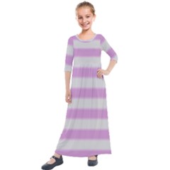 Bold Stripes Soft Pink Pattern Kids  Quarter Sleeve Maxi Dress