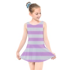 Bold Stripes Soft Pink Pattern Kids  Skater Dress Swimsuit