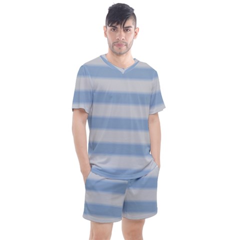Bold Stripes Soft Blue Men s Mesh Tee And Shorts Set by BrightVibesDesign