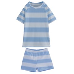 Bold Stripes Soft Blue Kids  Swim Tee And Shorts Set by BrightVibesDesign