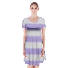 Bold Stripes Soft Purple Pattern Short Sleeve V-neck Flare Dress by BrightVibesDesign