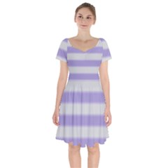 Bold Stripes Soft Purple Pattern Short Sleeve Bardot Dress by BrightVibesDesign