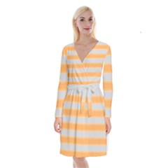 Bold Stripes Yellow Pattern Long Sleeve Velvet Front Wrap Dress by BrightVibesDesign