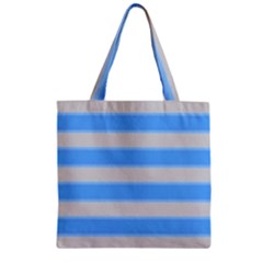 Bold Stripes Bright Blue Pattern Zipper Grocery Tote Bag by BrightVibesDesign