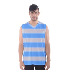 Bold Stripes Bright Blue Pattern Men s Basketball Tank Top by BrightVibesDesign