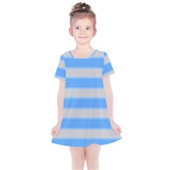 Bold Stripes Bright Blue Pattern Kids  Simple Cotton Dress by BrightVibesDesign