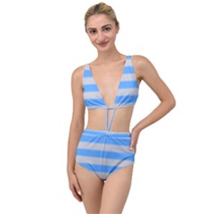 Bold Stripes Bright Blue Pattern Tied Up Two Piece Swimsuit by BrightVibesDesign