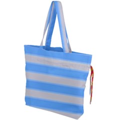 Bold Stripes Bright Blue Pattern Drawstring Tote Bag by BrightVibesDesign