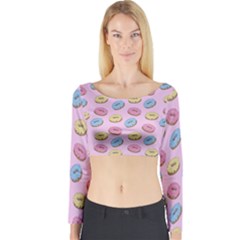 Donuts Pattern Long Sleeve Crop Top by Valentinaart