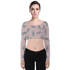 Pineapple Pattern Velvet Long Sleeve Crop Top by Valentinaart