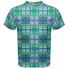 Mod Blue Green Square Pattern Men s Cotton Tee by BrightVibesDesign