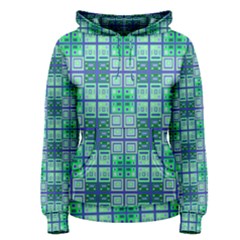 Mod Blue Green Square Pattern Women s Pullover Hoodie