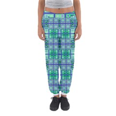 Mod Blue Green Square Pattern Women s Jogger Sweatpants