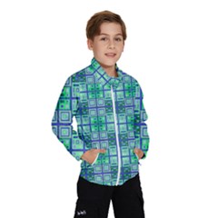 Mod Blue Green Square Pattern Windbreaker (kids)