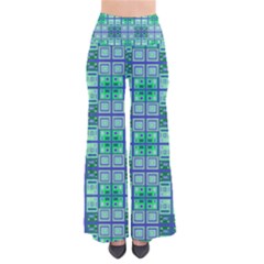 Mod Blue Green Square Pattern So Vintage Palazzo Pants by BrightVibesDesign