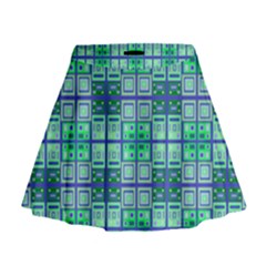 Mod Blue Green Square Pattern Mini Flare Skirt by BrightVibesDesign